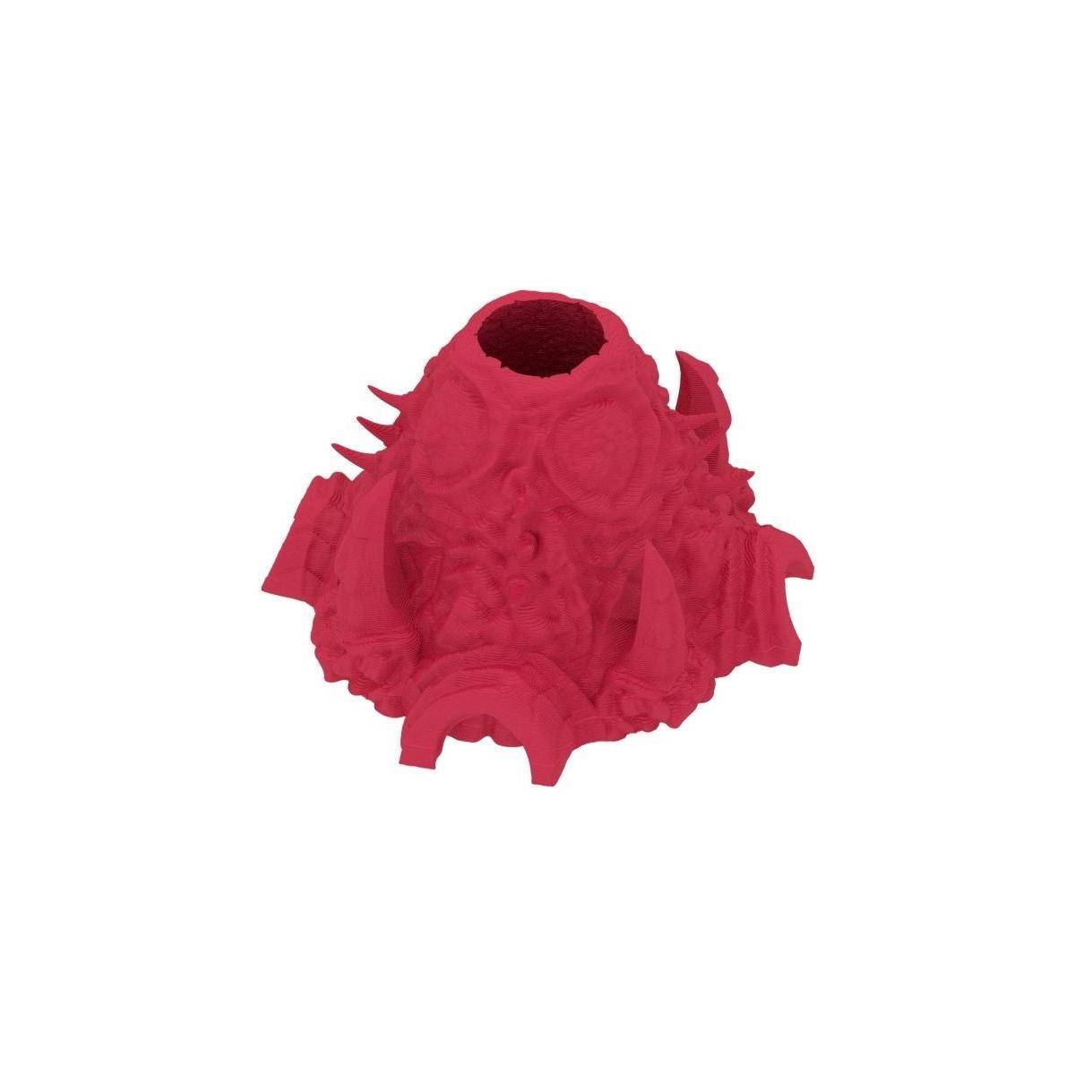 Rote, 3D-gedruckte, organisch geformte Kuppel oder Schale mit offener Oberseite, zentriert auf weißem Hintergrund.
