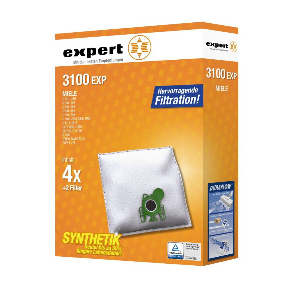 Orange Expert 3100 EXP Miele Staubsaugerfilter-Set, gekennzeichnet mit „Hervorragende Filtration!