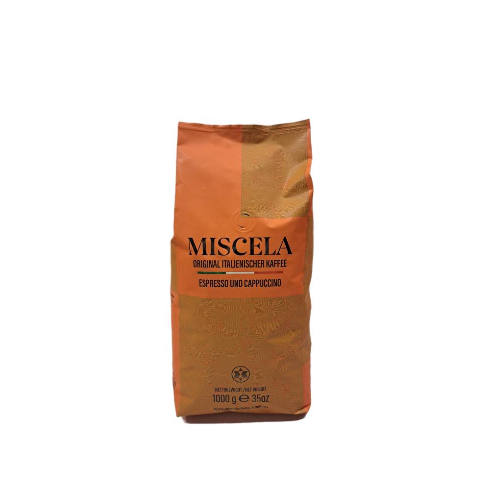 Ein Beutel Miscela Original italienischen Kaffee, mit dem Etikett „Espresso und Cappuccino