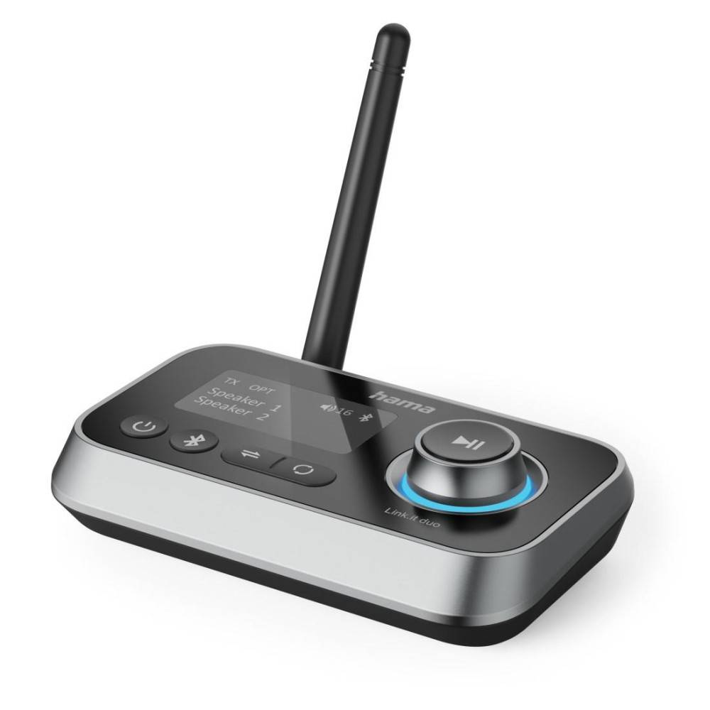 Freisprechanlage mit Antenne und Bluetooth-Steuerung, auf weißem Hintergrund dargestellt.