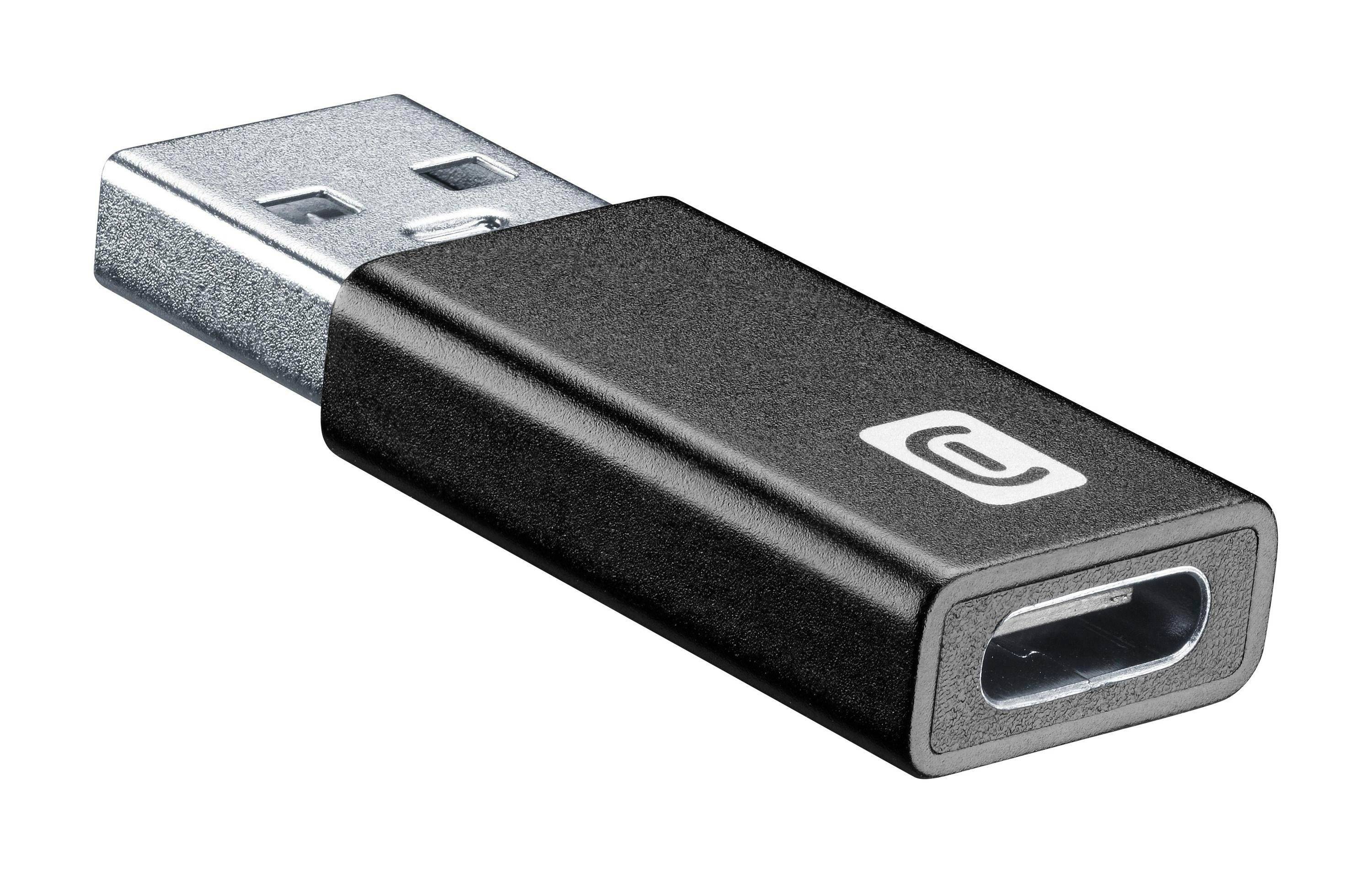 Schwarzer USB-A-auf-USB-C-Adapter-Dongle auf weißem Hintergrund