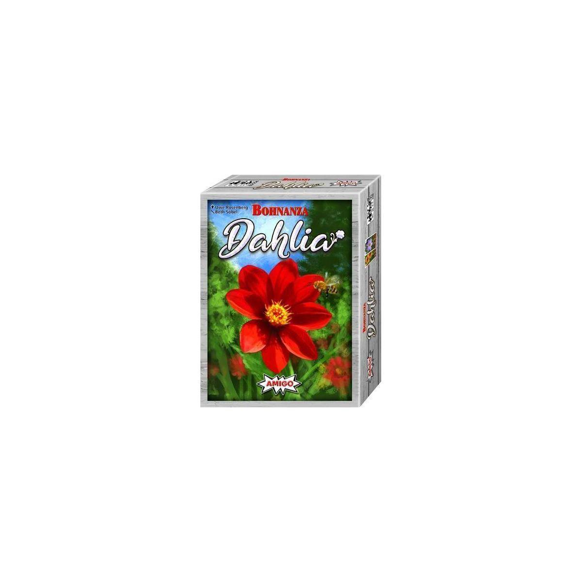 Verpacktes 'Bonanza Dahlia'-Samentütchen mit einer roten Dahlienblüte auf der Vorderseite abgebildet.