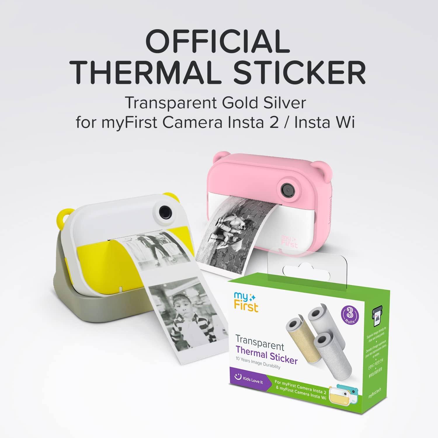 Werbebild der myFirst Sofortbildkamera „transparentes Thermopapier