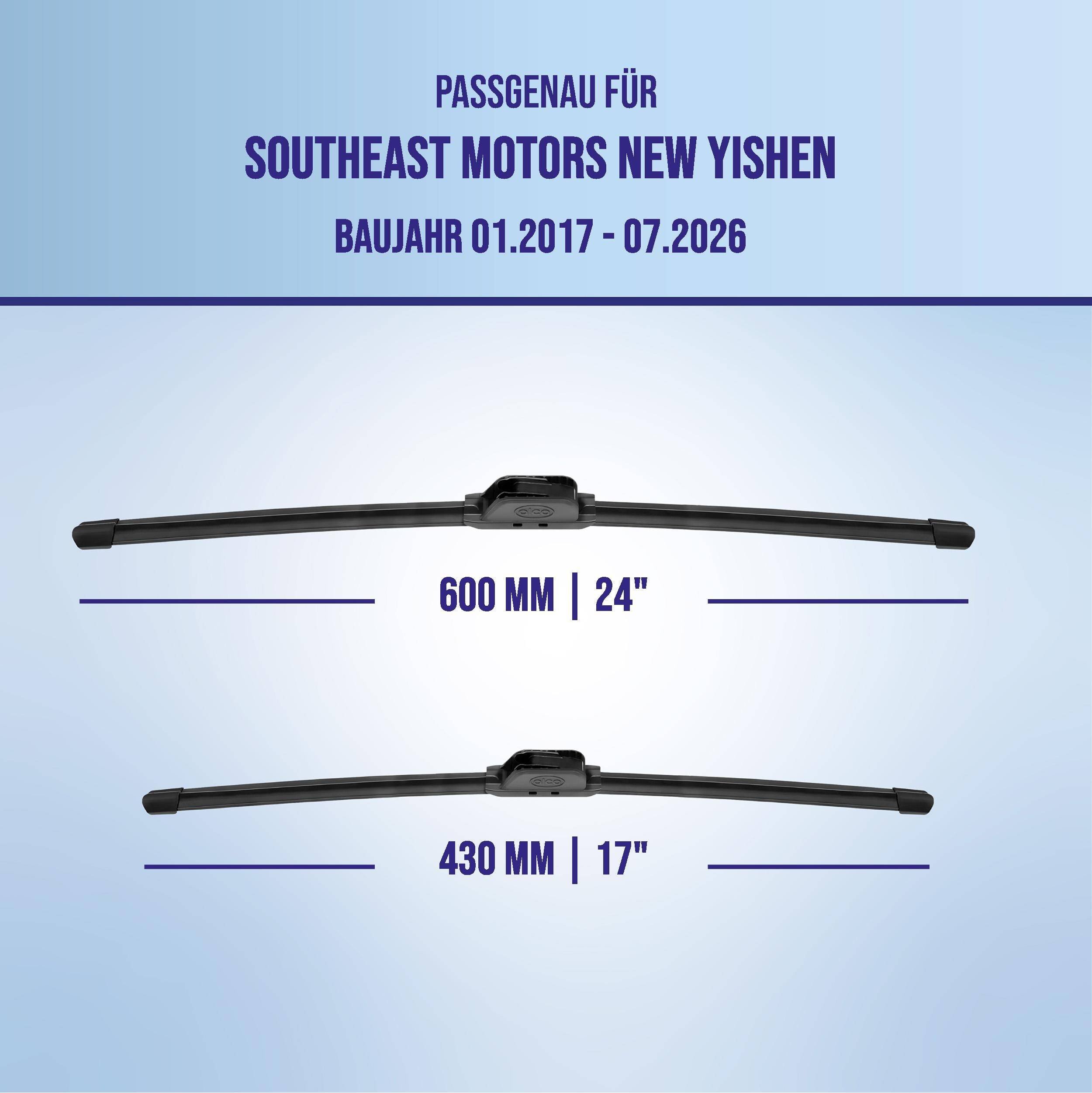 alca® Scheibenwischer für SOUTHEAST MOTORS NEW YISHEN 01.2017 - 08.2026, U-FLAT Flachbalkenwischer,