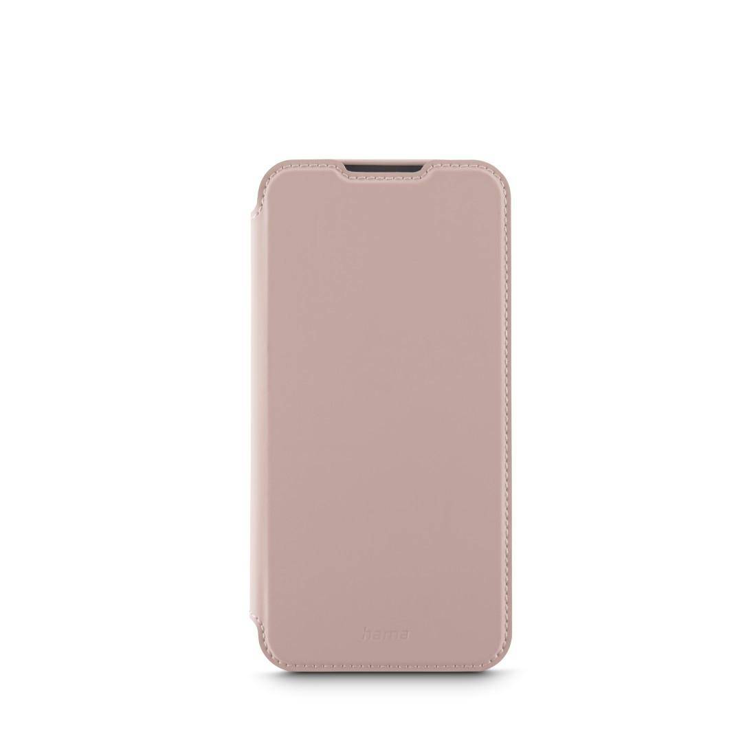 Rosa Smartphone-Folio-Schutzhülle mit Frontabdeckung und oberer Aussparung, gezeigt auf weißem Hintergrund.