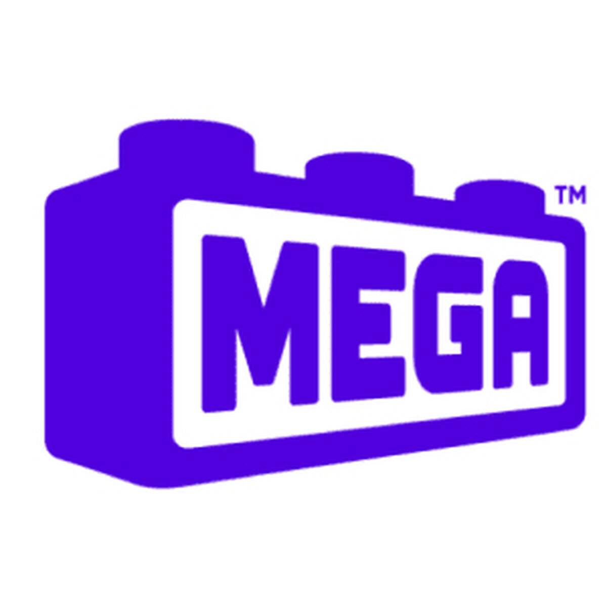 Logo mit lila MEGA-Bausteinen, das Wort „MEGA