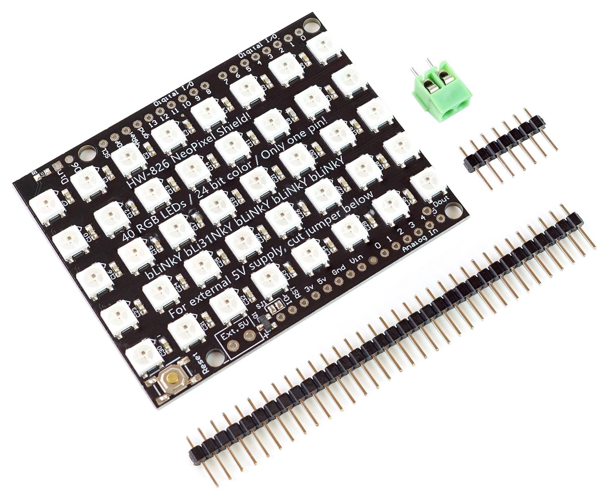 Hardwareboard mit der Bezeichnung „HW-826 NeoPixel Shield