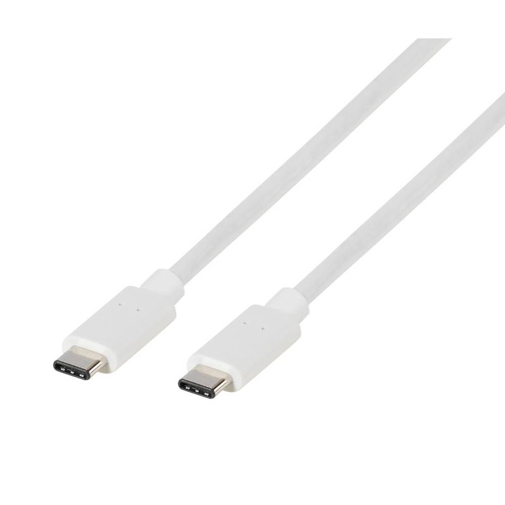 Zwei weiße USB-C-Kabel auf einfachem Hintergrund gezeigt, mit beiden Steckerenden sichtbar.