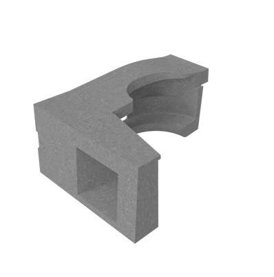 Grauer, 3D gerenderter C-förmiger Block mit quadratischer Öffnung und geschwungenem innerem Ausschnitt, gezeigt auf weißem Hintergrund.
