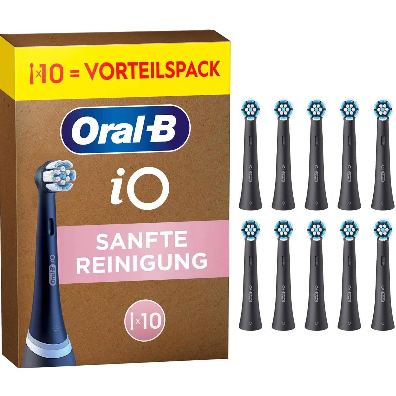 Oral-B iO Zahnbürsten-Vorteilspack mit der Aufschrift „10 = VORTEILSPACK