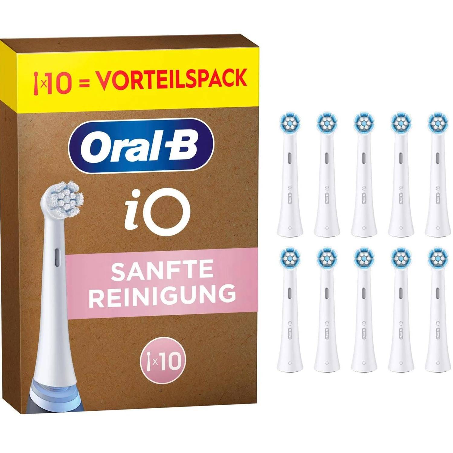 Oral-B iO elektrische Zahnbürste 10er-Pack-Karton mit der Aufschrift „SANFTE REINIGUNG