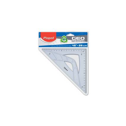 Transparenter Dreieck-Geometrie-Lineal-Geodreieck mit 45°-Winkel und 26 cm Messskala, Marke 'Maped Geo Metric'.