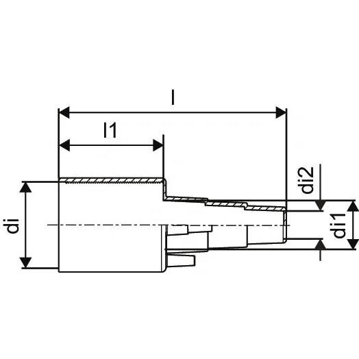 Technische Zeichnung eines gestuften mechanischen Bauteils mit Gesamtlänge l, Abschnittslänge l1 und Durchmessern di, di1 und di2.