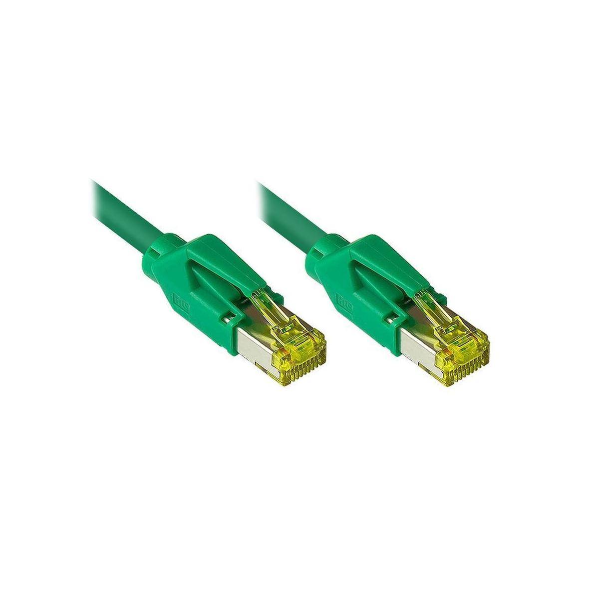 Zwei grüne Ethernet-Kabel mit RJ45-Steckern auf weißem Hintergrund dargestellt.