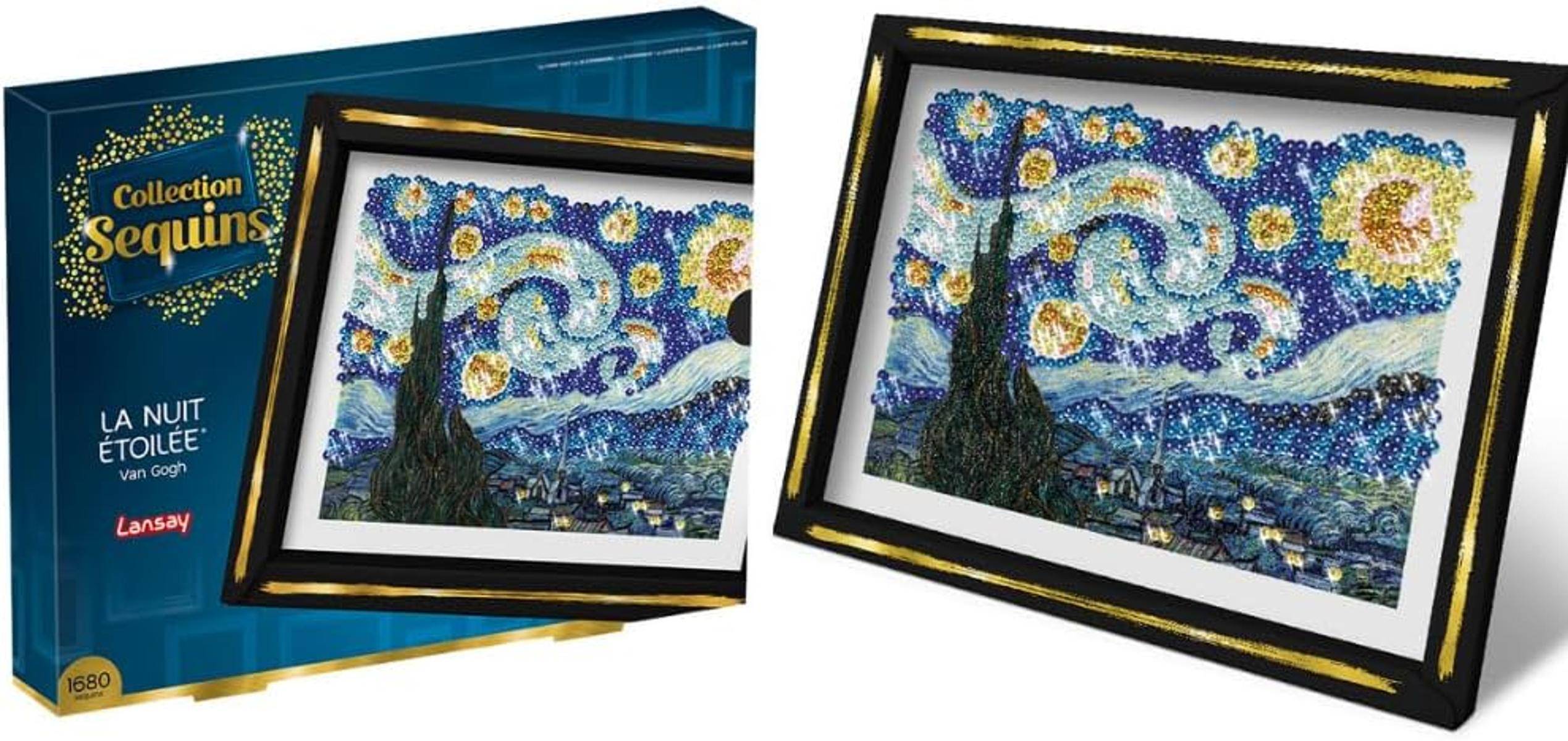 Pailletten-Kunstset-Kasten und gerahmtes fertiges Mosaik von Van Goghs 
