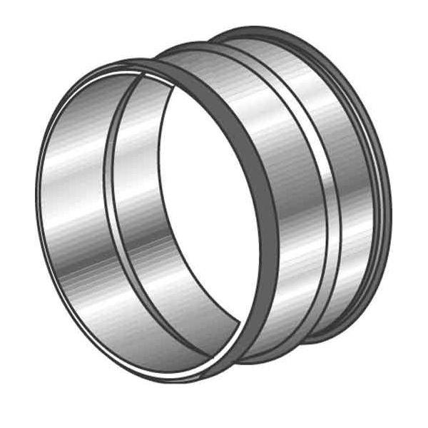 Metallischer zylindrischer Ring oder Rohrarmaturen mit großer zentraler Öffnung, dargestellt in einer Graustufen-Technischen Illustration.