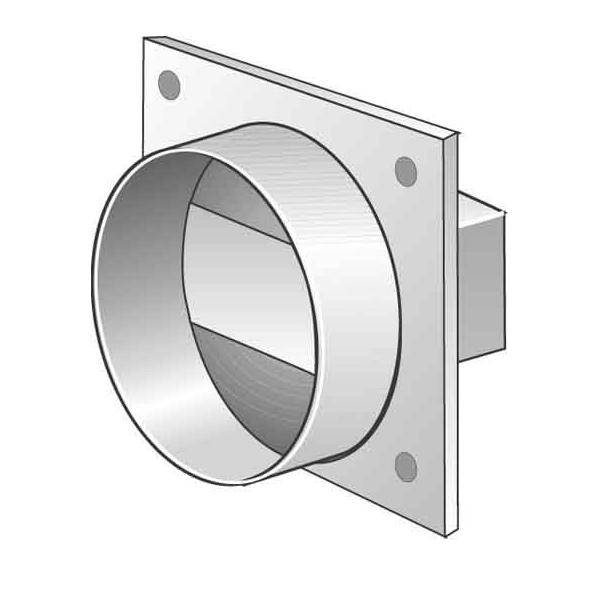 Metallisches Abluftdach mit quadratischer Montageplatte und rundem Flanschöffnung zur Belüftungsabluft.