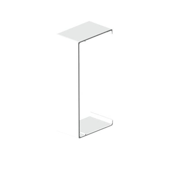Minimalistischer transparenter Acryl-Beistelltisch mit dünnem schwarzen Metallrahmen und zwei klaren Regalen, vor weißem Hintergrund gezeigt.