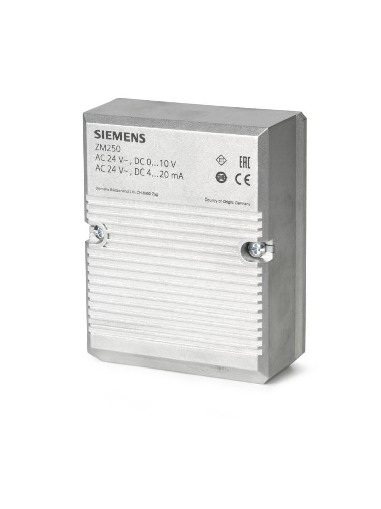 Siemens ZM250 Industrialsteuermodul mit gekennzeichneten AC/DC-Spannungsspezifikationen und Zertifizierungszeichen, gezeigt auf weißem Hintergrund.
