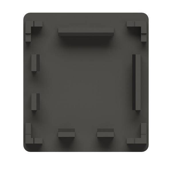 Dunkelgraues quadratisches Panel mit erhabenen Kantenblöcken und Balken rund um den Umfang, wie eine minimalistische Fliese oder Plattform.