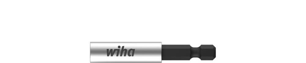 Wiha-Schraubendreher-Bitadapter mit silbernen und schwarzen Sechskant-Schaftenden auf weißem Hintergrund.