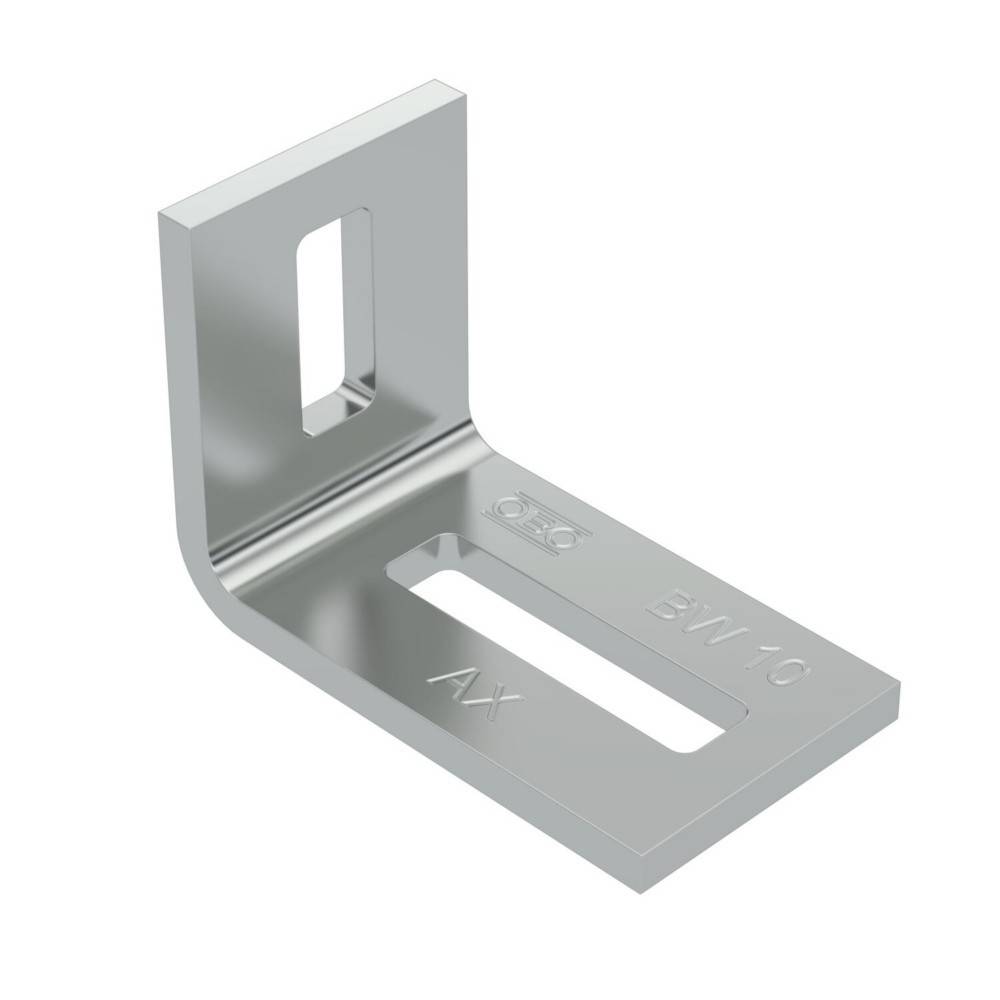 Silberfarbene L-förmige Metallhalterung mit Langlöchern für verstellbare Befestigung.