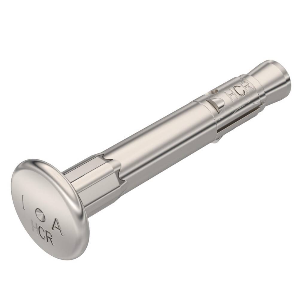 Silber-Metallexpansionsankerschraube mit Flanschwerkopf, isoliert auf weißem Hintergrund dargestellt.