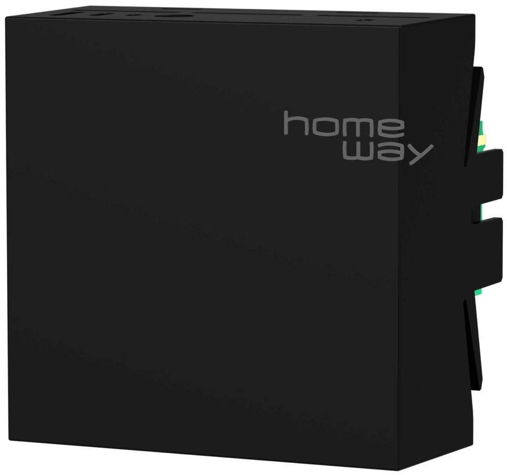 Schwarzes rechteckiges elektronisches Modul mit der Bezeichnung „home way