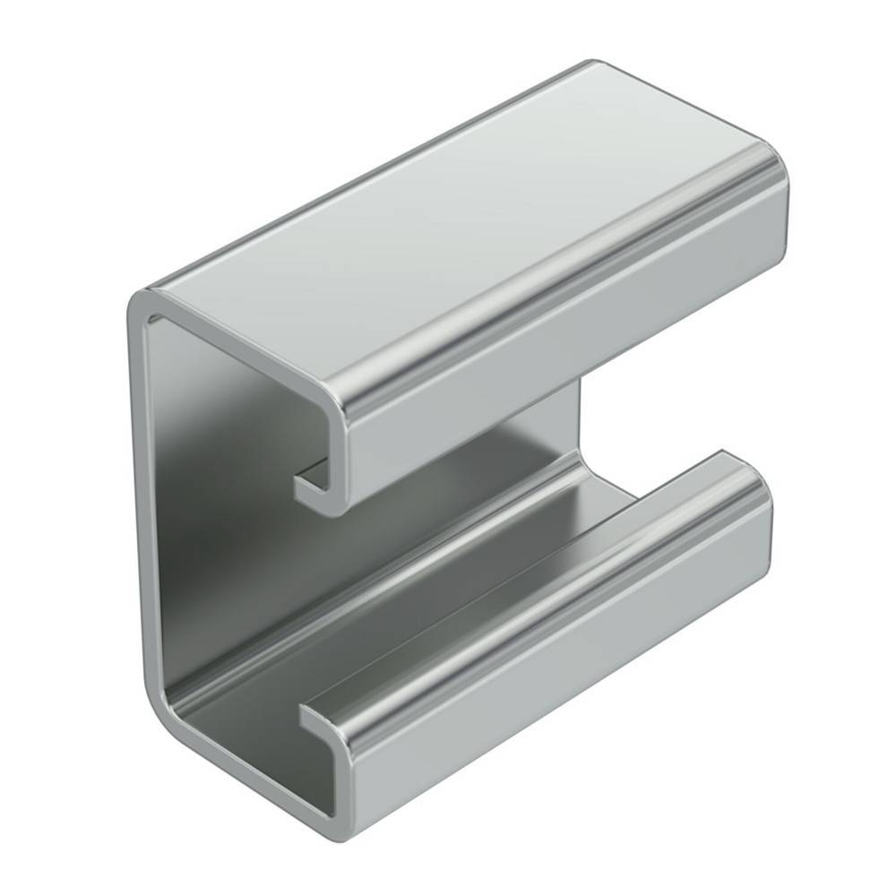 3D-Rendering eines glänzenden Metallprofils in C-Form, dargestellt isoliert auf weißem Hintergrund.