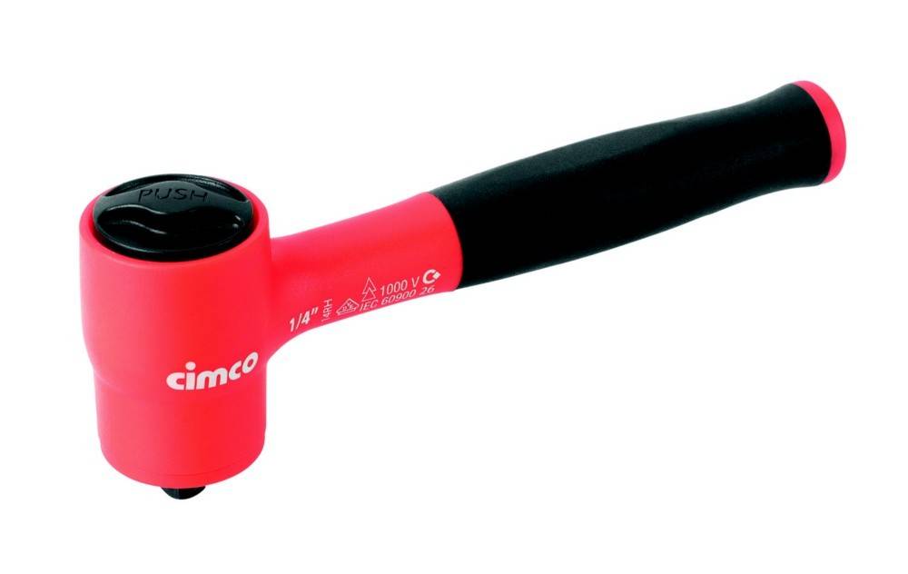 Rote Cimco Rohrzange mit schwarzem Griff und „PUSH
