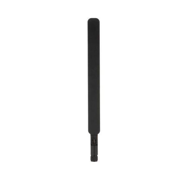 Schwarze externe Antenne mit schlankem zylindrischem Gehäuse und Anschluss unten, dargestellt auf weißem Hintergrund.