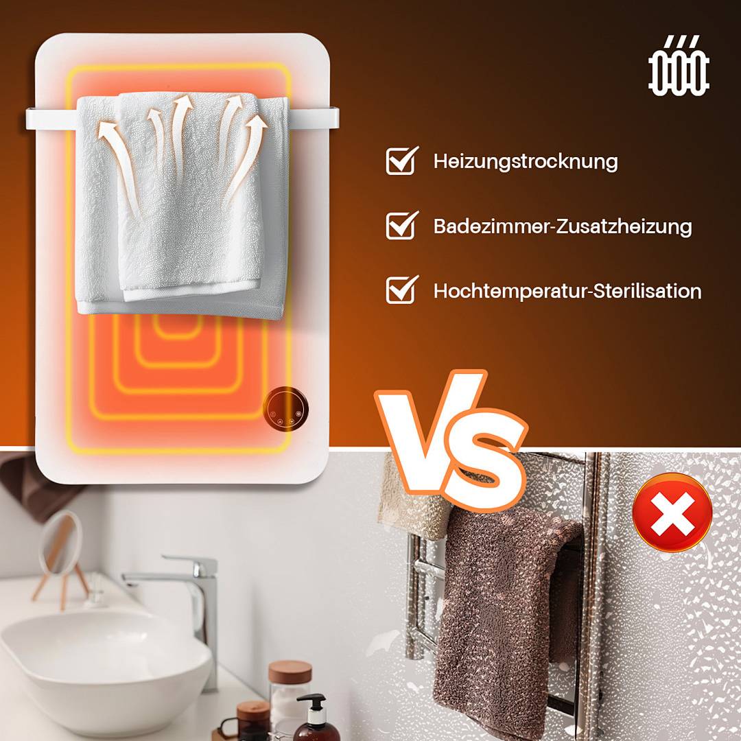 400W Infrarotheizung Wandmontage mit einem Handtuchhalter Fernbedienung Smart App fähig