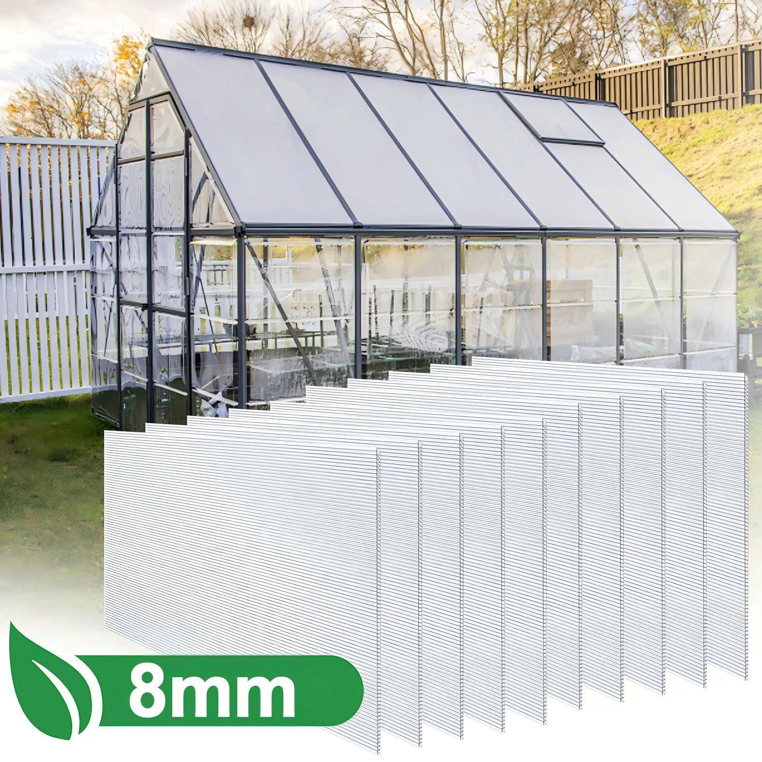 5x Polycarbonat Hohlkammerplatten 8mm Transparent Hohlkammerstegplatten UV-Beständigen Für Gewächshaus Carports