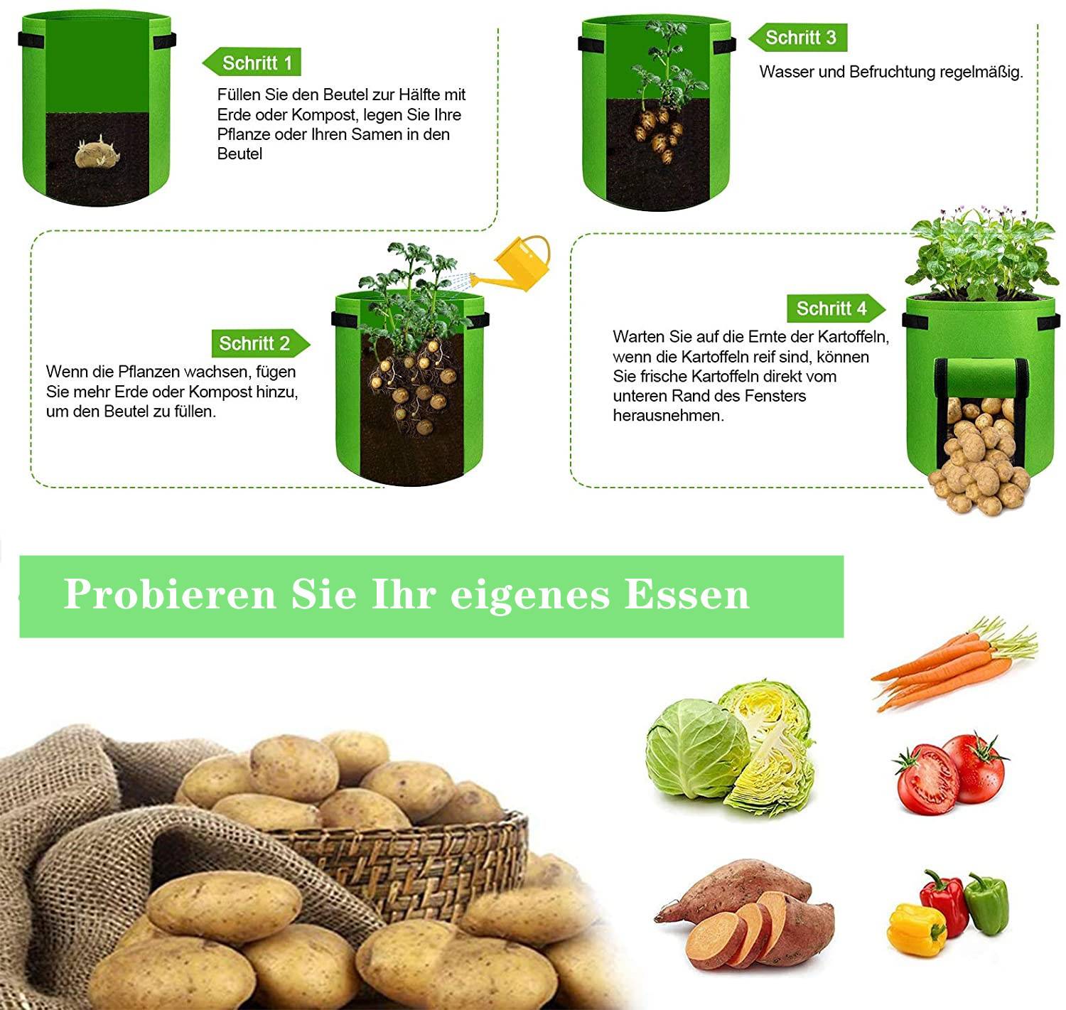 30 Pflanzsäcke 26,5 L mit Erntefenster, Kartoffel-Pflanztaschen aus Vlies für Spätsommer, Herbst, Balkon &amp; Garten
