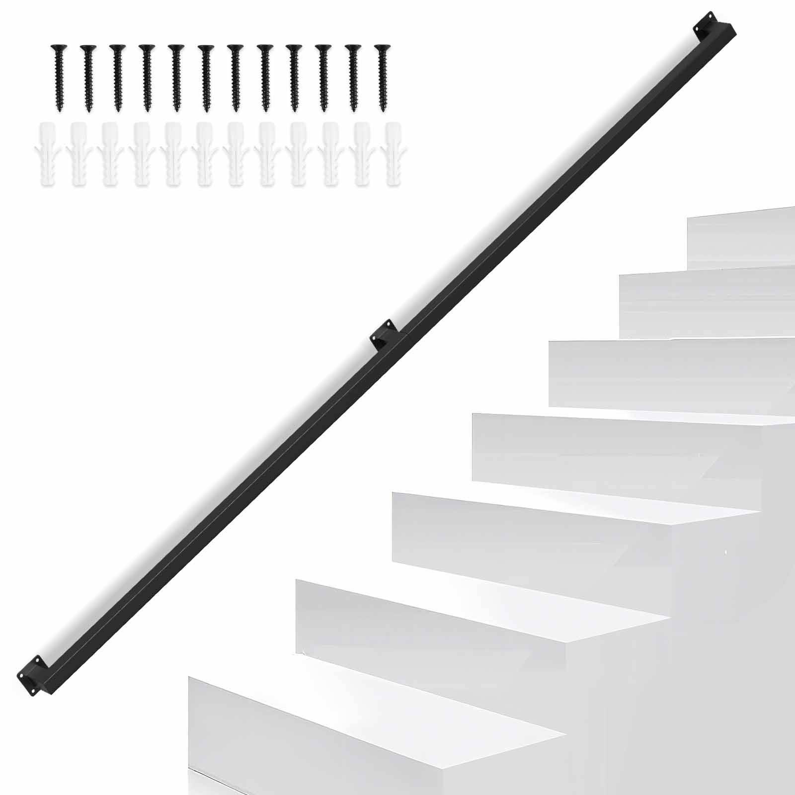Vierkant-Handlauf 200 cm Schwarz, Treppengeländer aus Eisen mit Pulverbeschichtung, 30 x 30 mm, zweiteilig, für Treppe und Flur