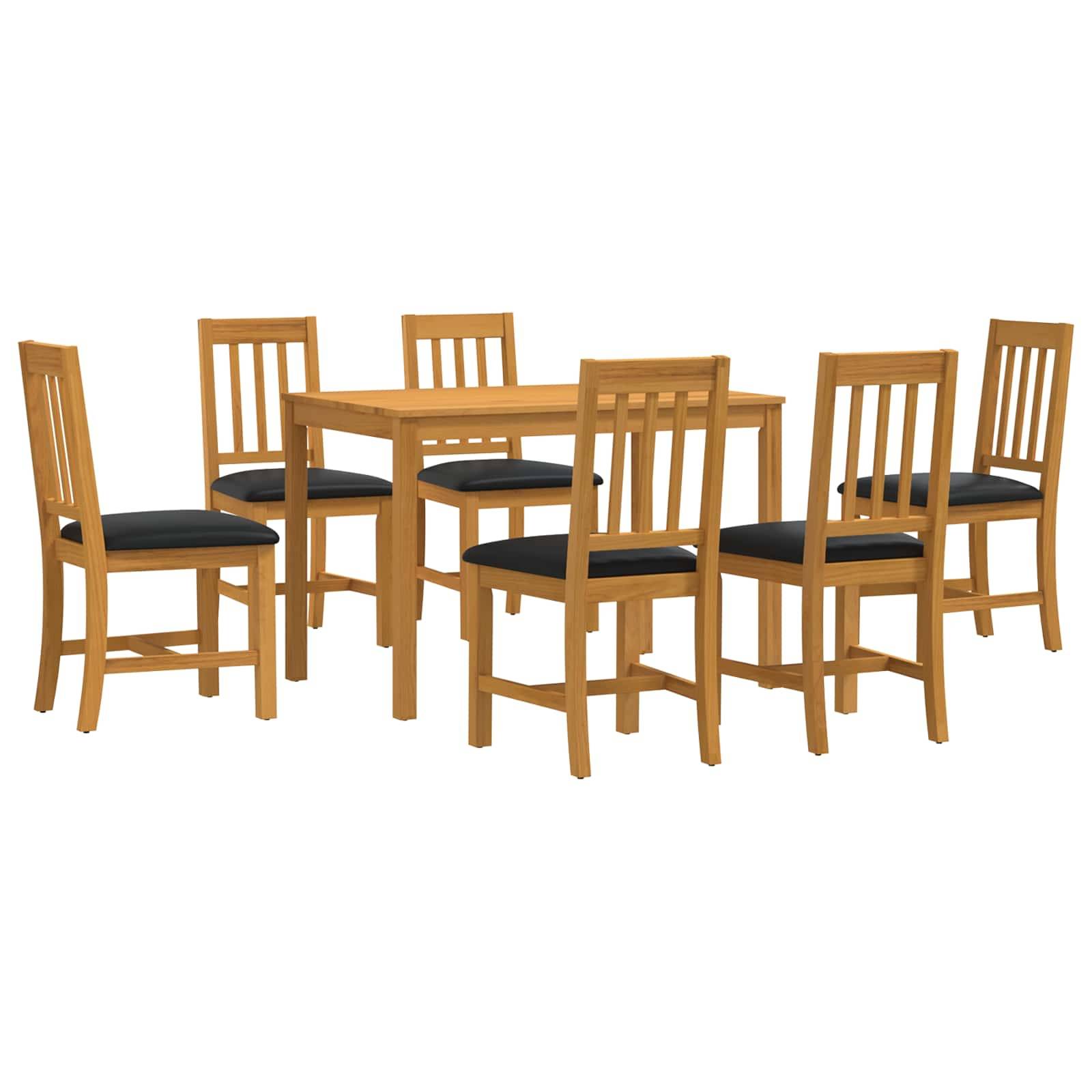 Holzesszimmer-Tisch mit sechs passenden Stühlen, dargestellt auf weißem Hintergrund als Möbelset.
