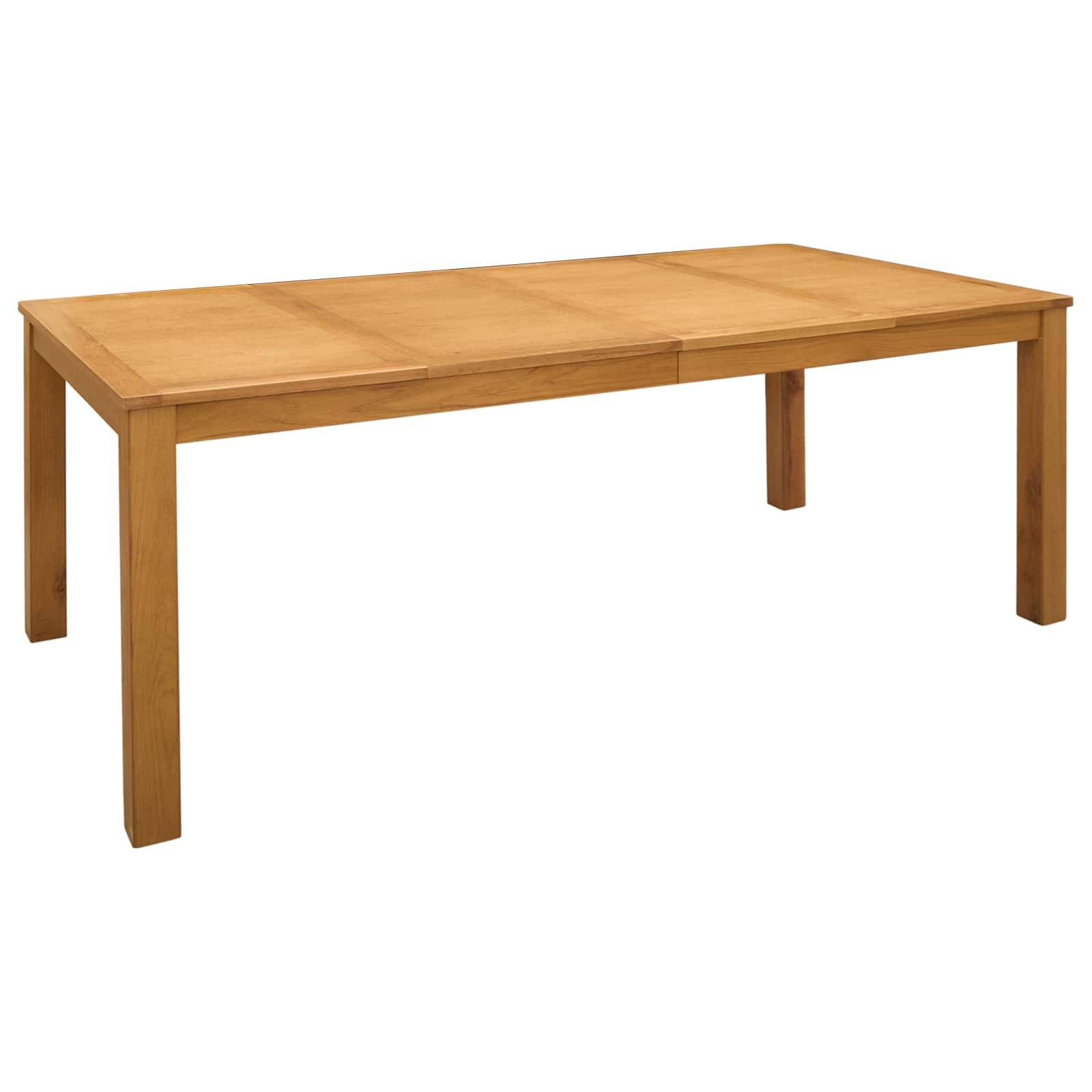 Rechteckiger Holzesstisch mit heller Oberfläche und vier geraden Beinen auf weißem Hintergrund.