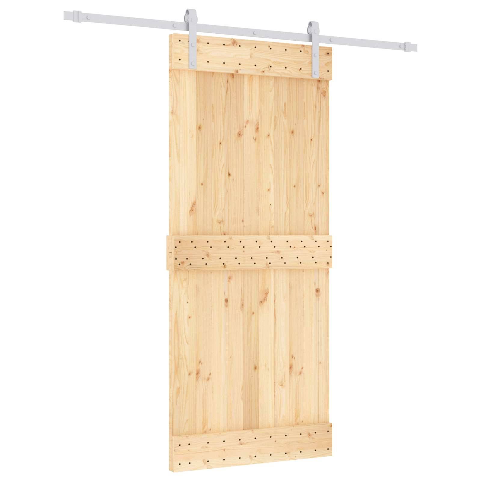 Scheune-stil Holz-Schiebetürpaneel mit oberer Metallschiene und sichtbarer Hardware, isoliert auf weißem Hintergrund dargestellt.