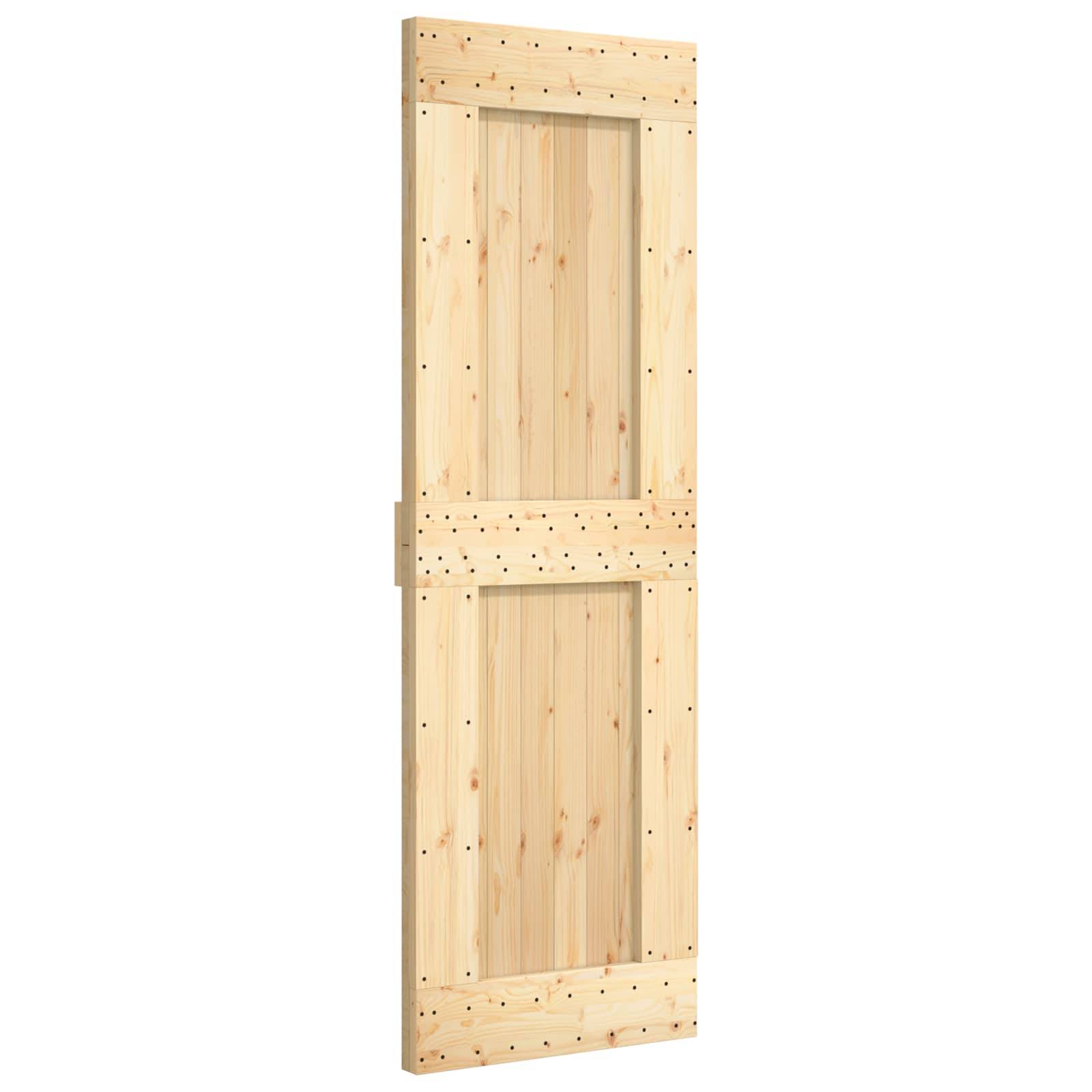 Einfaches unfertiges Holztürblatt mit horizontalen Verstrebungen, aufrecht auf weißem Hintergrund dargestellt.
