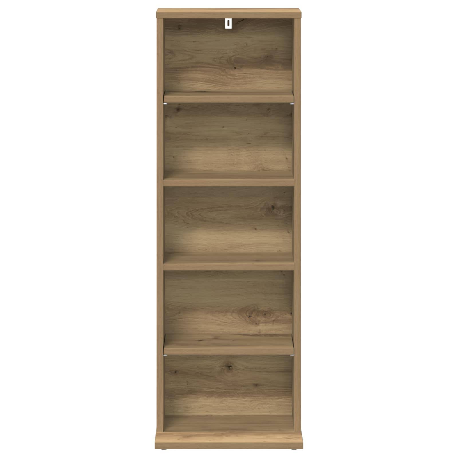 Hohes, schmales Bücherregal aus Holz mit fünf offenen Regalen, leer vor weißem Hintergrund abgebildet.