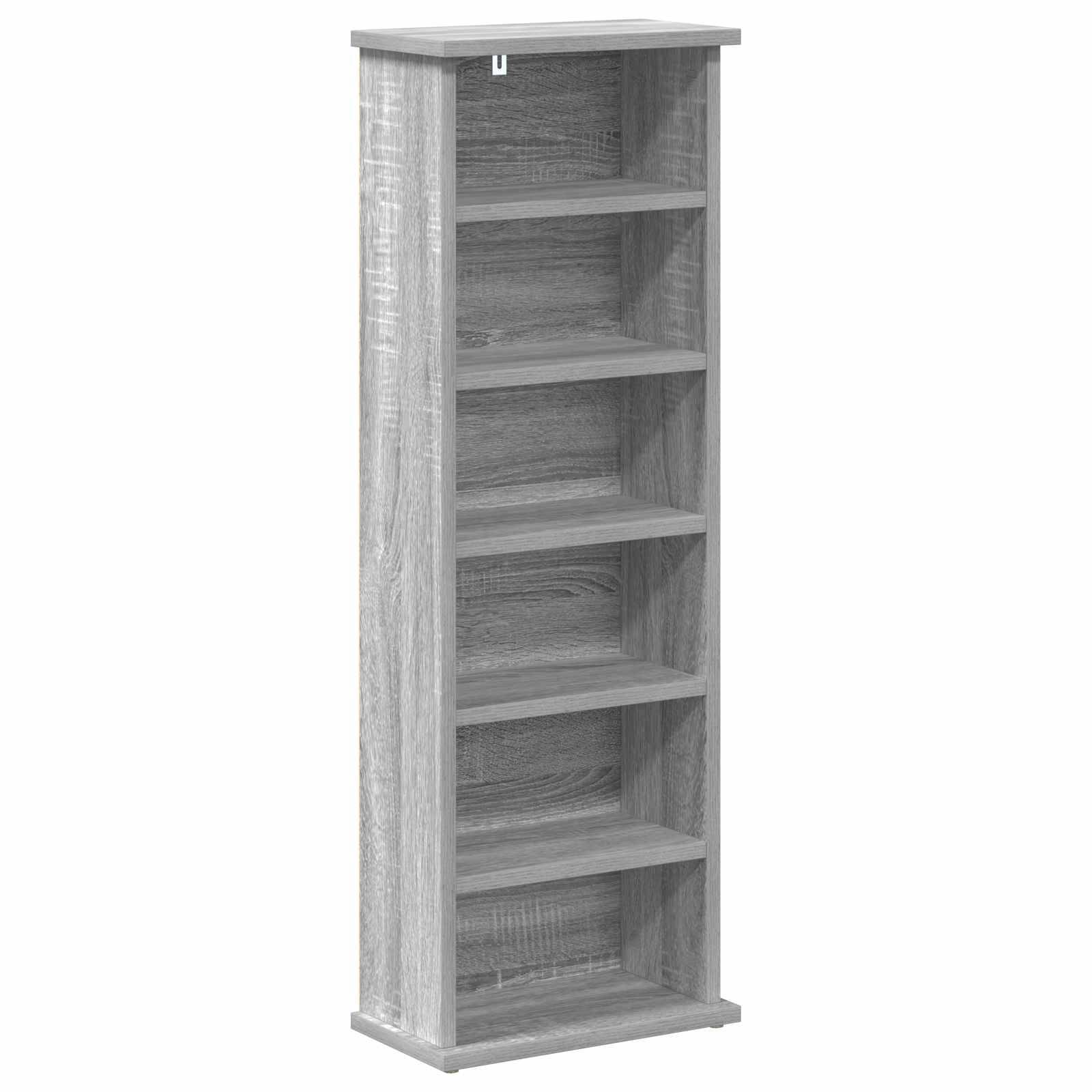 Hohes, schmales Holzbücherregal mit sechs offenen Regalen und einem oberen Regal, abgebildet vor einem schlichten weißen Hintergrund.