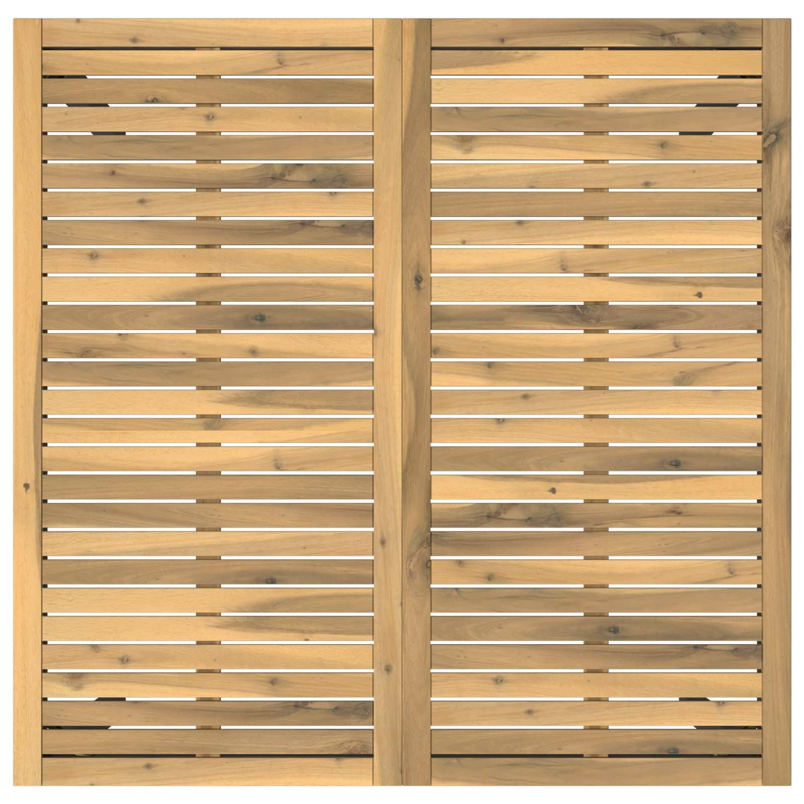 Holzlamellenwandschirm mit zwei Paneelen, vertikaler Mitterstütze und heller Naturholzoberfläche.