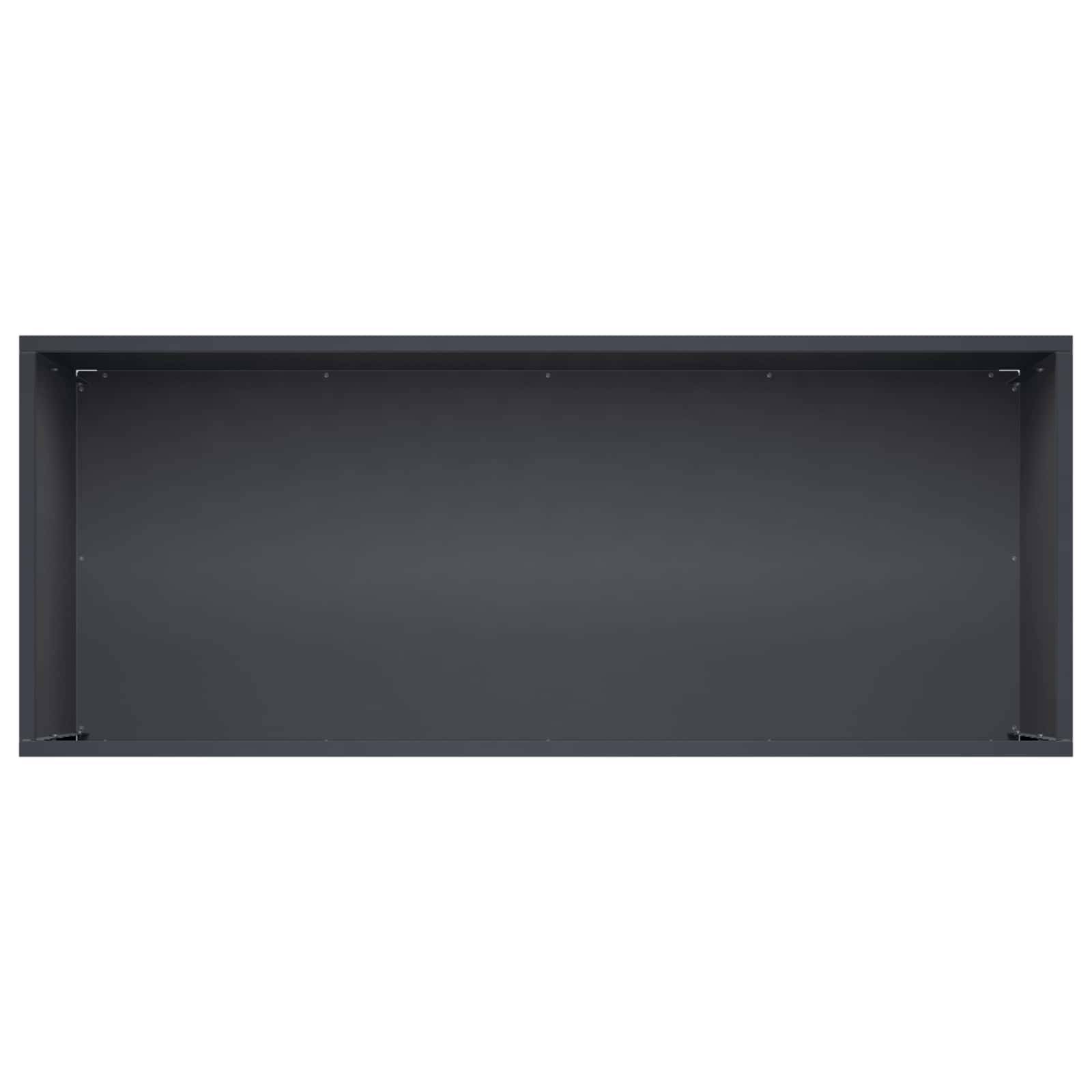Leeres dunkelgraues rechteckiges Display-Panel oder Bildschirm, das in einem schwarzen Rahmen auf weißem Hintergrund montiert ist.