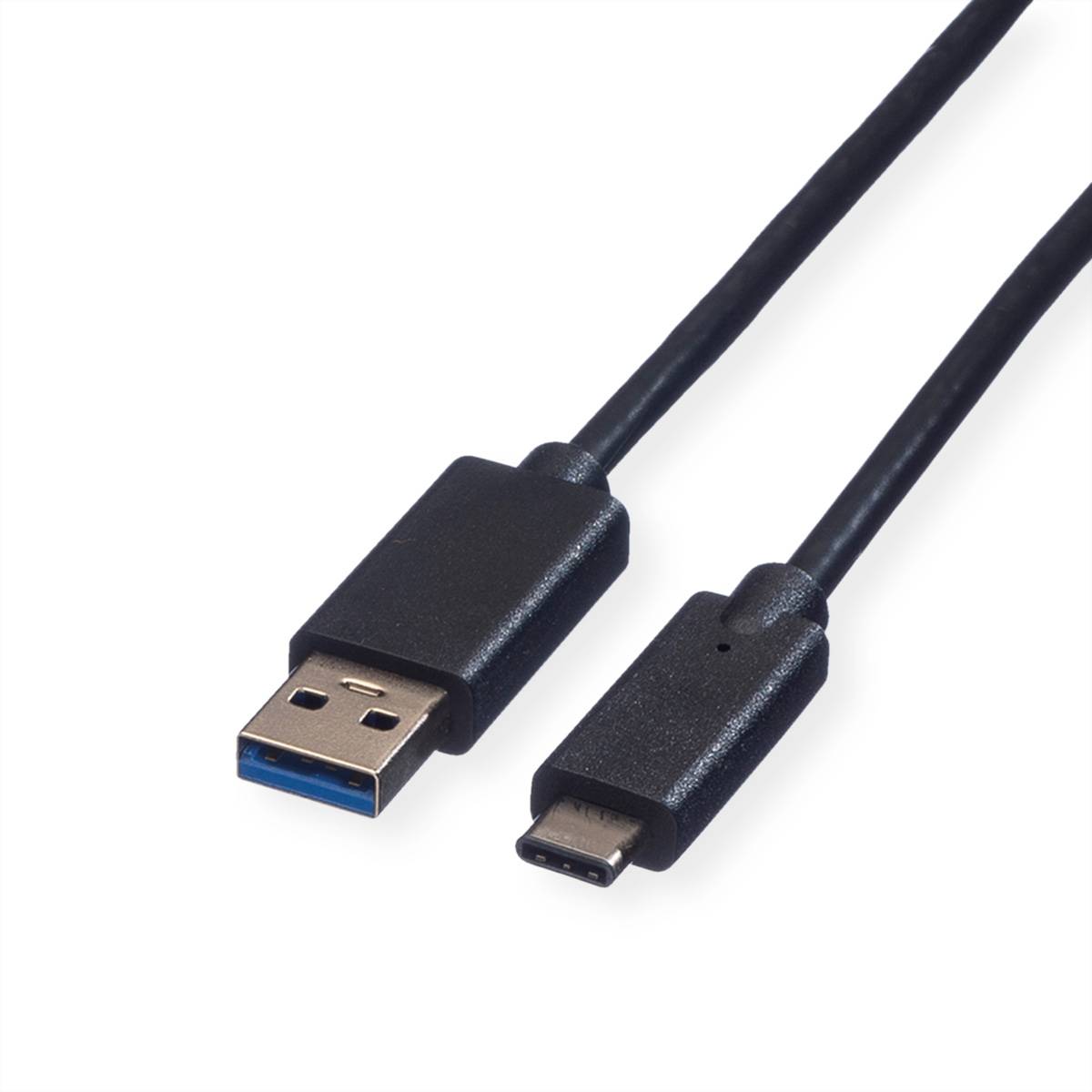 USB-A zu USB-C Kabel mit schwarzen Anschlüssen auf weißem Hintergrund