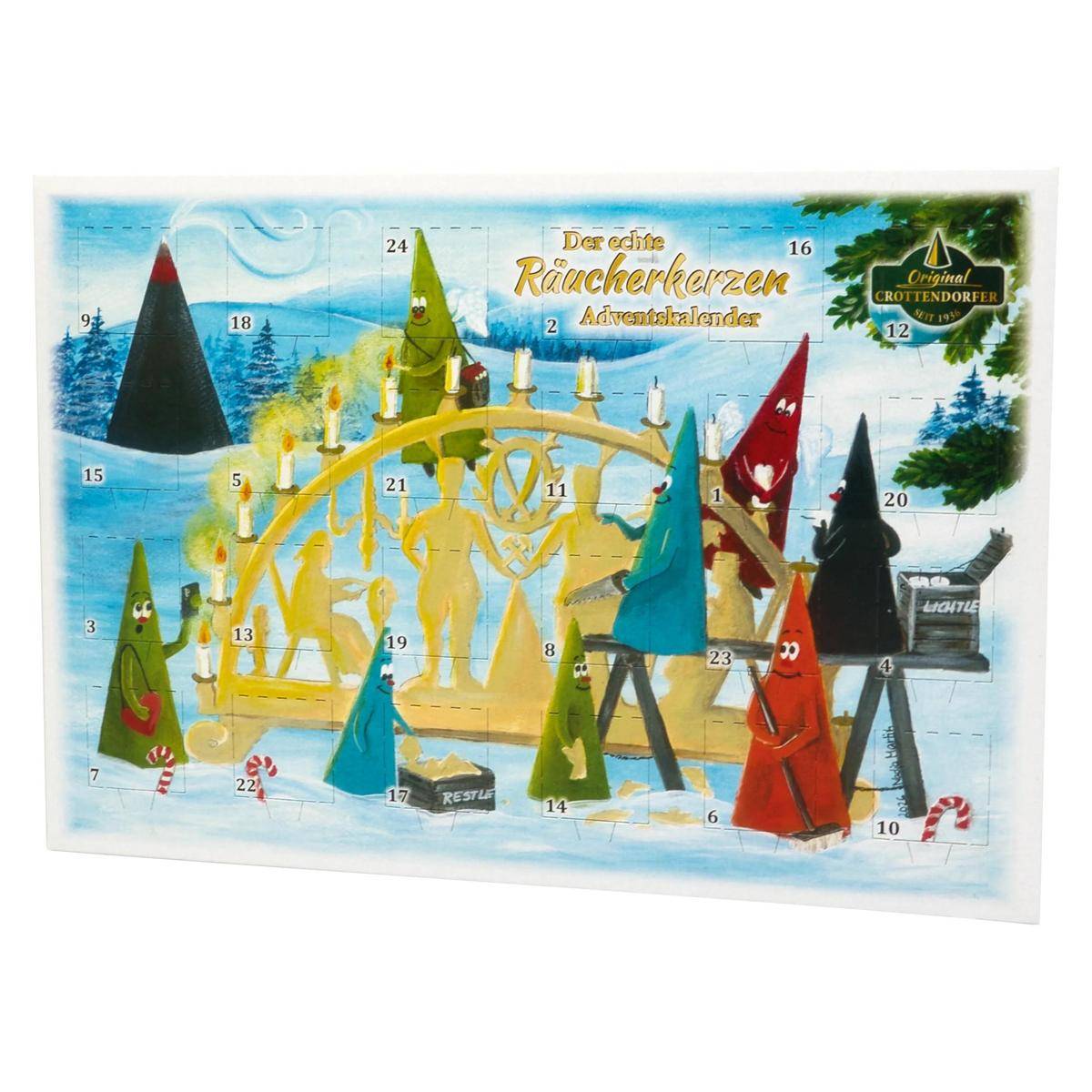 Illustrierter Produktkalender für „Die edle Räucherkerzen Adventskalender