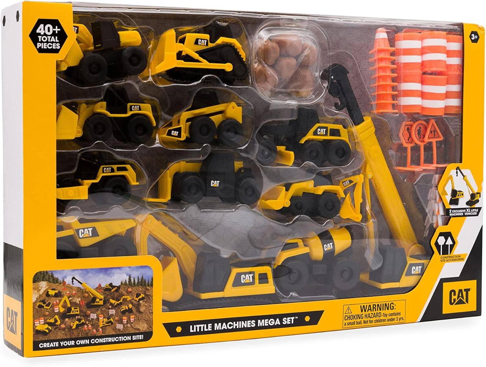 CAT Kleine Maschinen Mega Set Spielzeug Bauspielset Box mit 40+ Teilen, Mini-Radlader und Zubehör, für Altersgruppen ab 3 Jahren