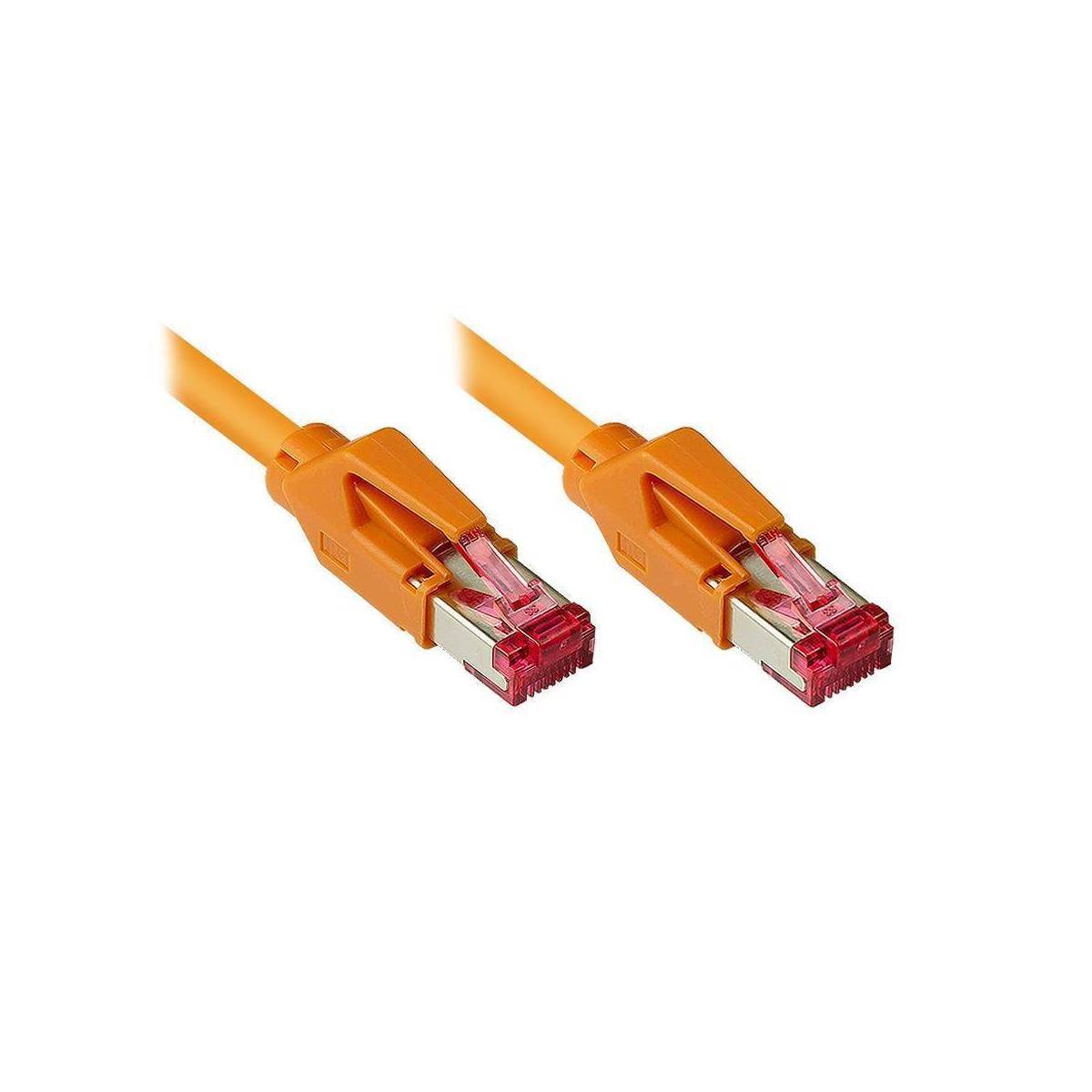 Zwei orange Ethernet-Netzwerkkabelstecker nebeneinander auf weißem Hintergrund dargestellt.