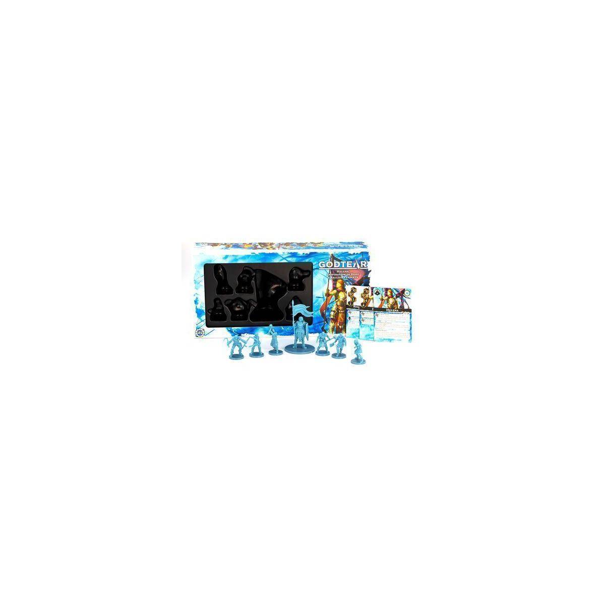Ein blau thematisiertes Spielzeugset-Paket mit klarem Fenster, das mehrere kleine Figurenstücke und ein Anleiteblatt zeigt, wahrscheinlich ein sammelbares Actionfiguren-Set.