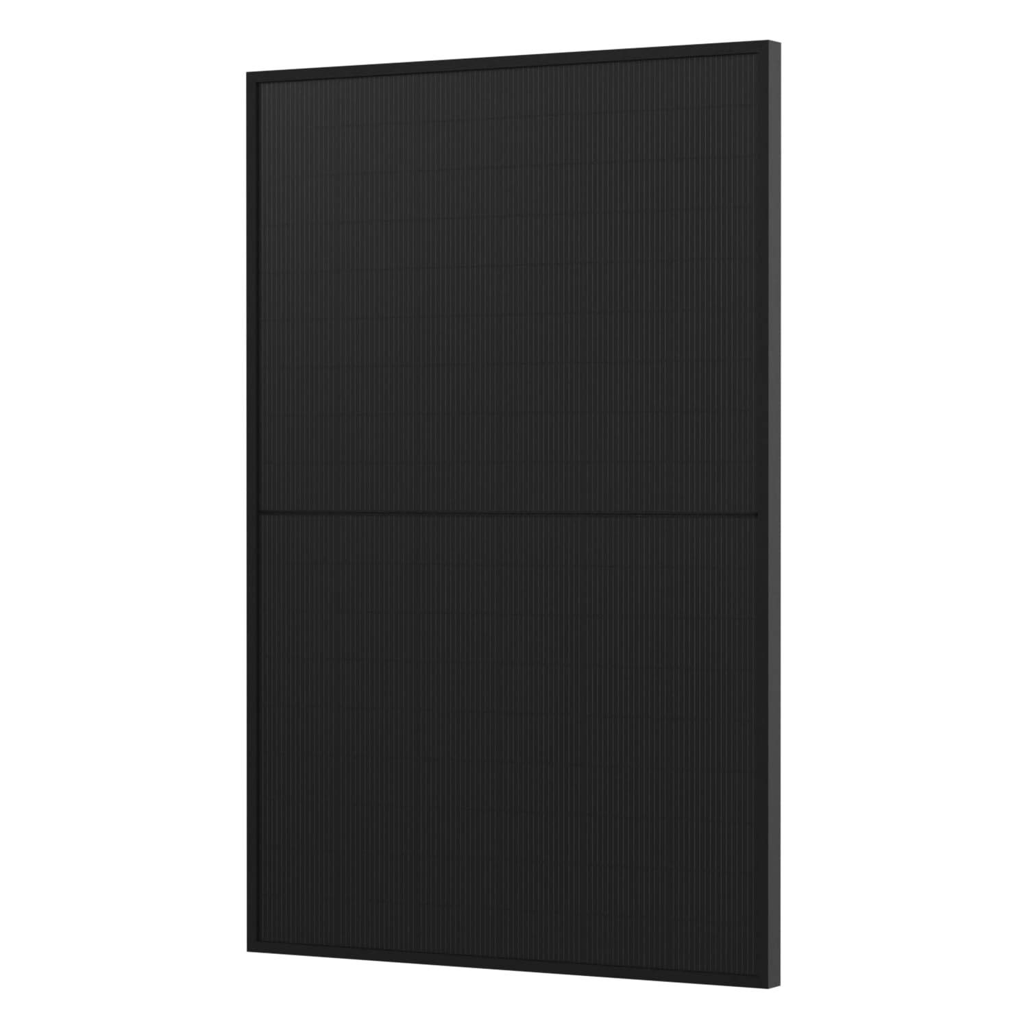 Schwarzes rechteckiges Solarpanel mit zwei Abschnitten, dargestellt auf einem einfachen weißen Hintergrund.