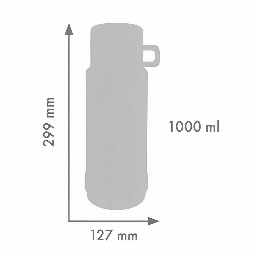 Graue Flaschenschattierung mit Bezeichnung 1000 ml mit Abmessungen 299 mm Höhe und 127 mm Breite.